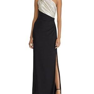 *NEW* Lauren Ralph Lauren One-shoulder Gown In Blck/Gold